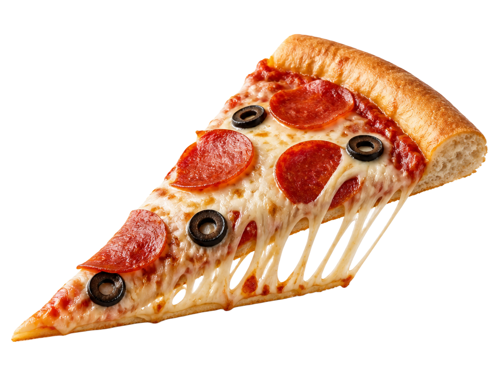 Pizza slice with a cheese pull