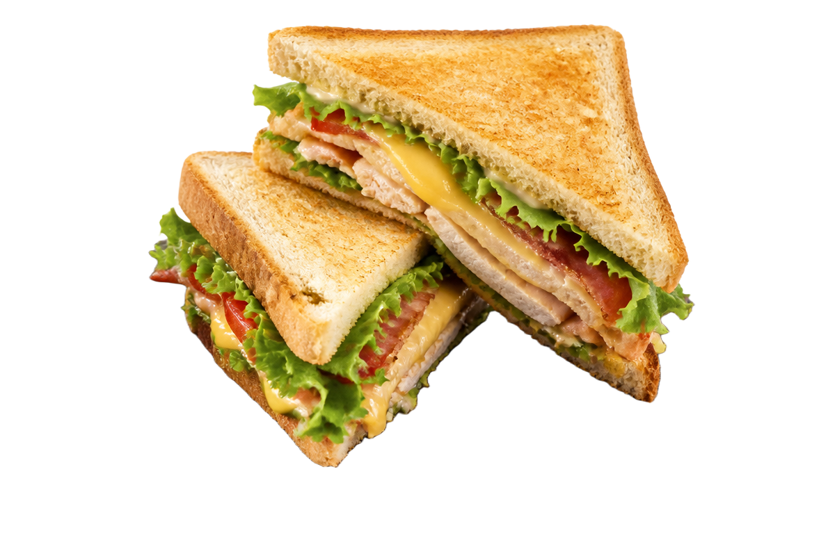 Toasted club sandwich halves with cheese and lettuce